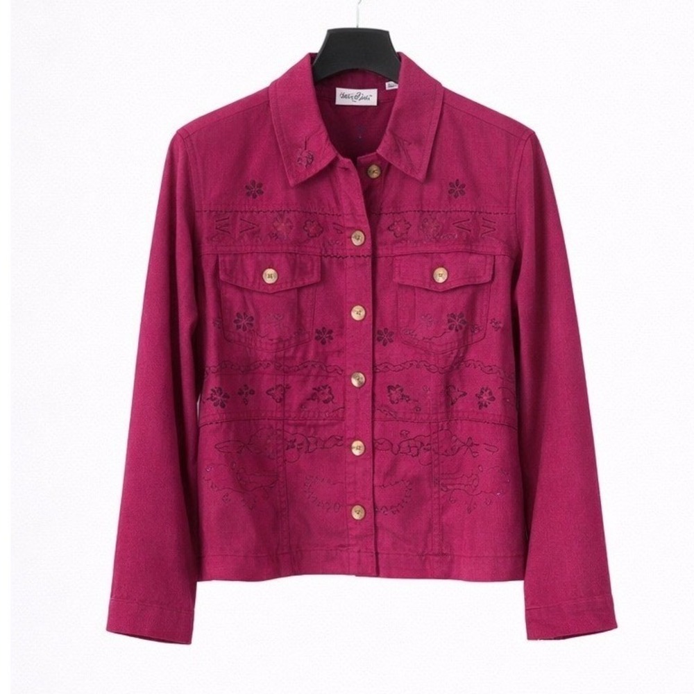 Vintage WhiteStag Embroidered Jacket Magenta Pink Button Up Shacket Womens 8/10